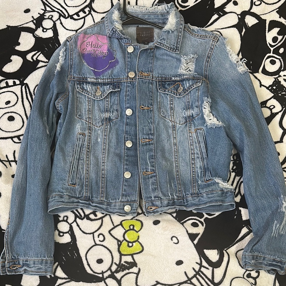 Almost Famous Blue Jean Jacket with back hello kitty design